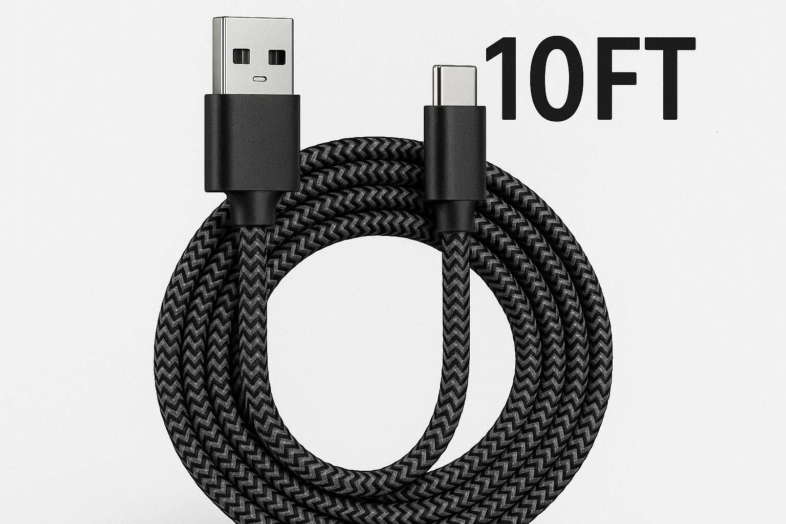 Braided USB C Cable 10ft Extra Long - Image 1